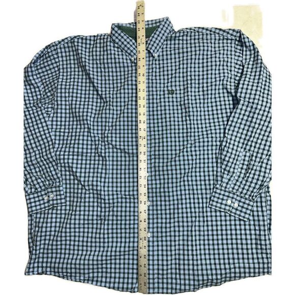 Vintage Panhandle Slim Green Blue Checkered Plaid Button Down Shirt Men’s 2XL - Picture 5 of 6